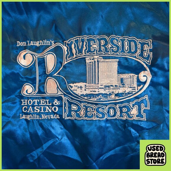XL Blue Satin Don Laughlin's Riverside Resort Jacket Nevada Casino Las Vegas - Picture 4 of 7